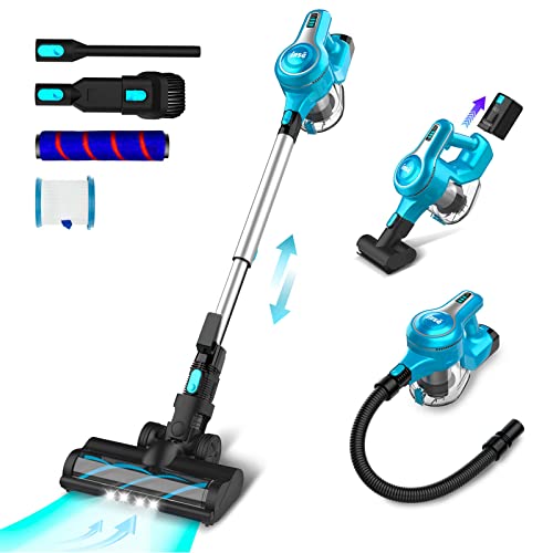 INSE Cordless Vacuum Cleaner, 10 in 1 25KPa 300W Powerful Stick Vacuum, Rechargeable Cordless Vacuum, Up to 45min Runtime, Lightweight Vacuum Cleaner for Carpet Hard Floor Pet Hair, S6T Celeste