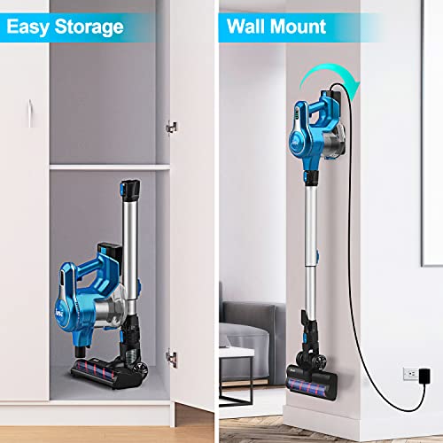 INSE Cordless Vacuum Cleaner, 10 in 1 25KPa 300W Powerful Stick Vacuum, Rechargeable Cordless Vacuum, Up to 45min Runtime, Lightweight Vacuum Cleaner for Carpet Hard Floor Pet Hair, S6T Celeste