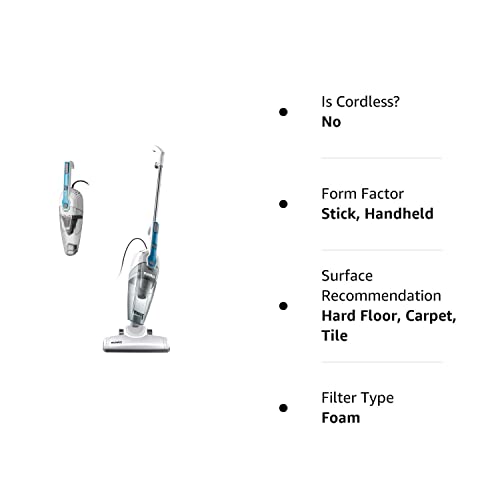 EUREKA Lightweight Corded Stick Vacuum Cleaner Powerful Suction Convenient Handheld Vac with Filter for Hard Floor, 3-in-1, Aqua Blue