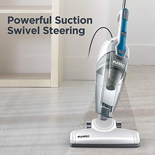 EUREKA Lightweight Corded Stick Vacuum Cleaner Powerful Suction Convenient Handheld Vac with Filter for Hard Floor, 3-in-1, Aqua Blue