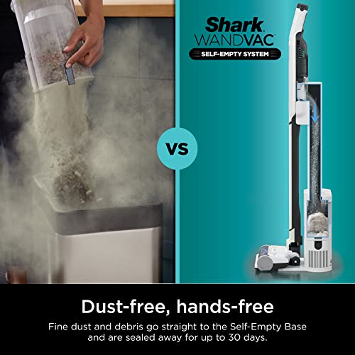 Shark WS642AE WANDVAC System, Ultra-Lightweight Powerful Cordless Stick Vacuum with HEPA Empty Base, Anti-Allergen Complete Seal, PowerFins, Self-Cleaning Brushroll & Pet Tool, White