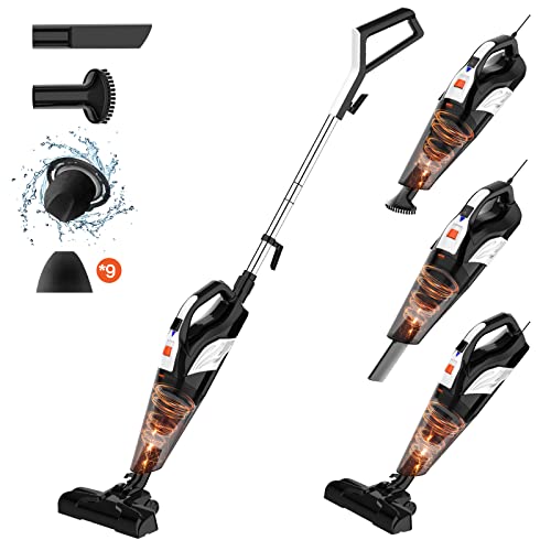 Stick Vacuum Cleaner, Corded Small Handheld Vacuum Lightweight Electric Brooms, 18Kpa Strong Suction 4-in-1 Portable 600W Mini Hand Vac for Home Pet Hair Hard Floor, Carpet