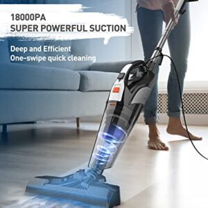 Stick Vacuum Cleaner, Corded Small Handheld Vacuum Lightweight Electric Brooms, 18Kpa Strong Suction 4-in-1 Portable 600W Mini Hand Vac for Home Pet Hair Hard Floor, Carpet