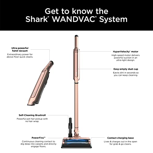 Shark WS642RG WANDVAC System Pet 3-in-1 Ultra-Lightweight Powerful Cordless Stick & Handheld Vacuum Combo with Charging Dock, Duster Crevice Tool & Pet Multi-Tool, Rose Gold