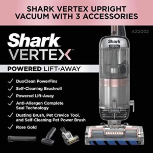 Shark AZ2002 Vertex DuoClean PowerFins Upright Vacuum with Powered Lift-Away Self-Cleaning Brushroll and HEPA Filter, 1 Quart Dust Cup Capacity, Rose Gold (Renewed)