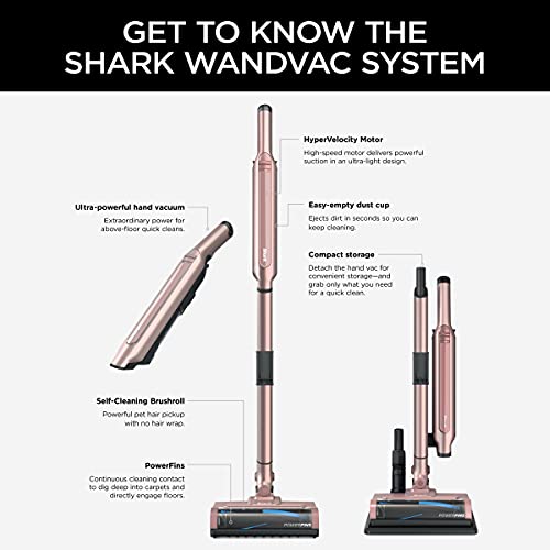 Shark WS632RGBRN WANDVAC System Ultra-Lightweight Powerful Cordless Stick Vacuum with Boost Mode, Charging Dock, Rose Gold