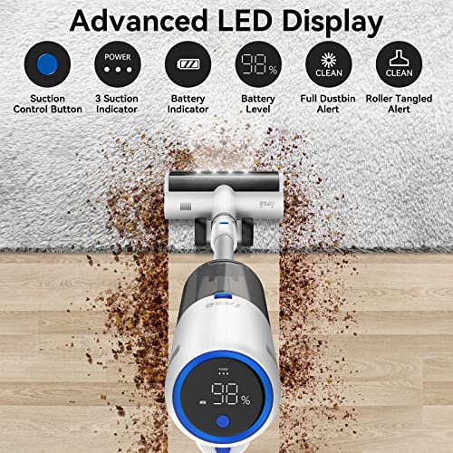 INSE Cordless Vacuum Cleaner, 30Kpa 450W Lightweight Stick Vacuum with LED Display, Rechargeable Cordless Stick Vacuum with 2500mAh Battery Up to 60Min Runtime for Hard Floor Carpet Pet Hair Home-V120