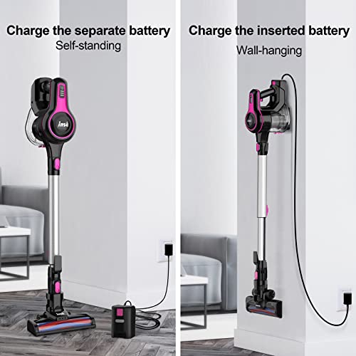 INSE Cordless Vacuum Cleaner, 6-in-1 Rechargeable Stick Vacuum with 2200 m-A-h Battery, Powerful Lightweight Vacuum Cleaner, Up to 45 Mins Runtime, for Home Hard Floor Carpet Pet Hair-N5S Coral