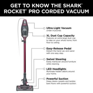 Shark HV370 Rocket Pro Corded Stick Vacuum, Comet Red