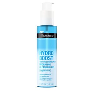 neutrogena hydro boost fragrance-free hydrating facial cleansing gel with hyaluronic acid, daily foaming face wash gel & makeup remover, lightweight, oil-free & non-comedogenic, 5.5 fl. oz