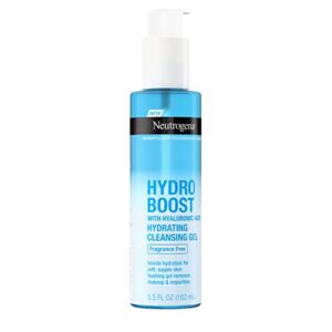 Neutrogena Hydro Boost Fragrance-Free Hydrating Facial Cleansing Gel with Hyaluronic Acid, Daily Foaming Face Wash Gel & Makeup Remover, Lightweight, Oil-Free & Non-Comedogenic, 5.5 fl. oz