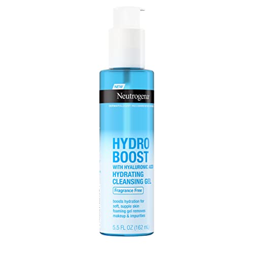 Neutrogena Hydro Boost Fragrance-Free Hydrating Facial Cleansing Gel with Hyaluronic Acid, Daily Foaming Face Wash Gel & Makeup Remover, Lightweight, Oil-Free & Non-Comedogenic, 5.5 fl. oz