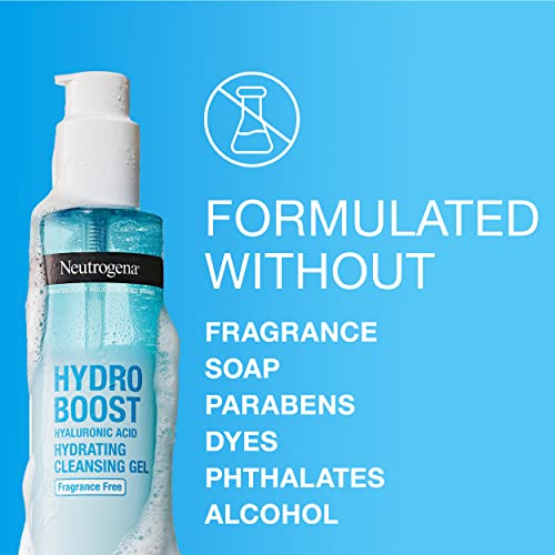 Neutrogena Hydro Boost Fragrance-Free Hydrating Facial Cleansing Gel with Hyaluronic Acid, Daily Foaming Face Wash Gel & Makeup Remover, Lightweight, Oil-Free & Non-Comedogenic, 5.5 fl. oz