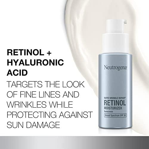 Neutrogena Rapid Wrinkle Repair Retinol Face Moisturizer with SPF 30 Sunscreen, Daily Anti-Aging Face Cream with Retinol & Hyaluronic Acid to Fight Fine Lines, Wrinkles, & Dark Spots, 1 fl. oz