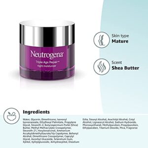 Neutrogena Triple Age Repair Anti-Aging Night Cream with Vitamin C; Fights Wrinkles & Even Tone, Dark Spot Remover & Firming Anti-Wrinkle Face & Neck Cream; Glycerin & Shea Butter, 1.7 oz