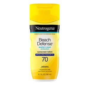 Neutrogena Beach Defense Water Resistant Sunscreen Lotion with Broad Spectrum SPF 70, Oil-Free and PABA-Free Fast-Absorbing Sunscreen Lotion, UVA/UVB Sun Protection, SPF 70, 6.7 oz