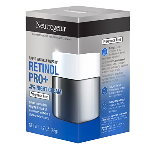 Neutrogena Rapid Wrinkle Repair Retinol Pro+ Anti-Wrinkle Night Moisturizer, Anti-Aging Face & Neck Cream, Formulated without fragrance, parabens, dyes, & phthalates, 0.3% Retinol, 1.7 oz