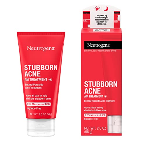 Neutrogena Stubborn Acne AM Face Treatment with 2.5% Micronized Benzoyl Peroxide Acne Medicine, Oil-Free Daily Facial Treatment to Reduce Size & Redness of Breakouts, Paraben-Free, 2 oz