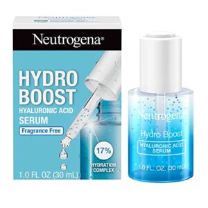 neutrogena hydro boost hyaluronic acid face serum with vitamin b5, lightweight hydrating face serum for dry skin, oil-free, non-comedogenic, fragrance free, 1 oz