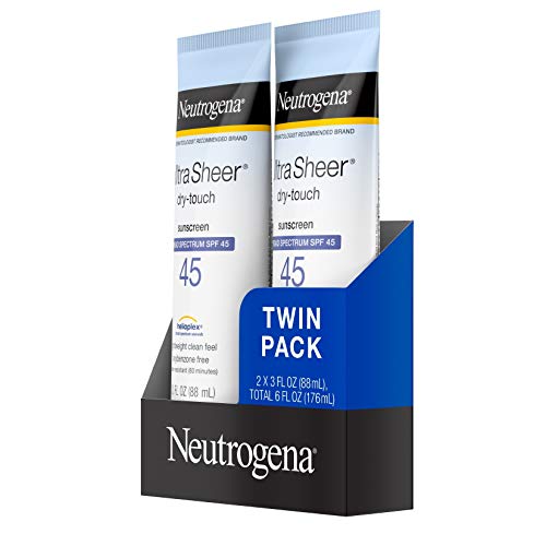 Neutrogena Ultra Sheer Dry-Touch Water Resistant and Non-Greasy Sunscreen Lotion with Broad Spectrum SPF 45, TSA-Compliant travel Size, 3 Fl Oz, Pack of 2, 6 Fl Oz