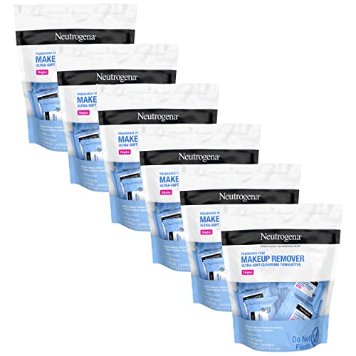 Neutrogena Fragrance-Free Makeup Remover Cleansing Towelette Singles, Individually-Wrapped Daily Face Wipes to Remove Dirt, Oil, Makeup & Waterproof Mascara for Travel & On-the-Go, 20 ct (Pack of 6)