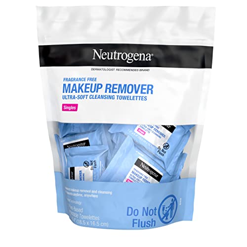 Neutrogena Fragrance-Free Makeup Remover Cleansing Towelette Singles, Individually-Wrapped Daily Face Wipes to Remove Dirt, Oil, Makeup & Waterproof Mascara for Travel & On-the-Go, 20 ct (Pack of 6)