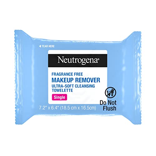 Neutrogena Fragrance-Free Makeup Remover Cleansing Towelette Singles, Individually-Wrapped Daily Face Wipes to Remove Dirt, Oil, Makeup & Waterproof Mascara for Travel & On-the-Go, 20 ct (Pack of 6)