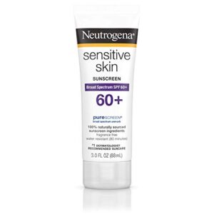 neutrogena sensitive skin sunscreen lotion with broad spectrum spf 60+, water-resistant, hypoallergenic & oil-free gentle sunscreen formula, 3 fl. oz (pack of 3)