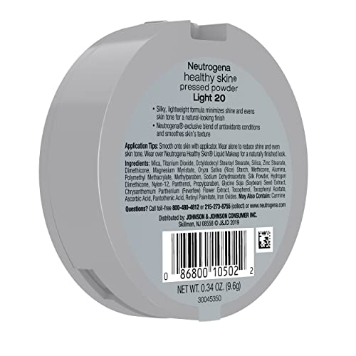 Neutrogena Healthy Skin Pressed Makeup Powder Compact with Antioxidants & Pro Vitamin B5, Evens Skin Tone, Minimizes Shine & Conditions Skin, Light 20.34 oz