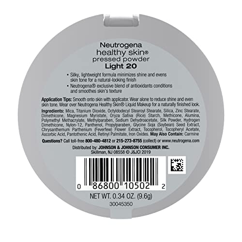 Neutrogena Healthy Skin Pressed Makeup Powder Compact with Antioxidants & Pro Vitamin B5, Evens Skin Tone, Minimizes Shine & Conditions Skin, Light 20.34 oz