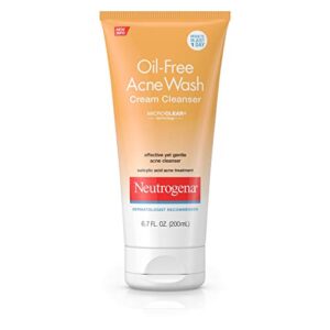 neutrogena oil-free acne face wash cream cleanser with salicylic acid, non-comedogenic acne-prone skin cleanser, 6.7 fl. oz