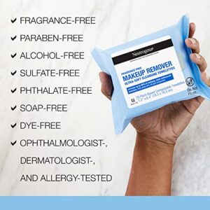 Neutrogena Fragrance-Free Makeup Remover Face Wipes, Daily Facial Cleansing Towelettes for Waterproof Makeup, Dirt & Oil, Gentle, Alcohol- & Fragrance Free, 100% Plant-Based Fibers, 25 ct