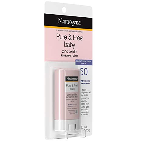 Neutrogena Pure & Free Baby Mineral Sunscreen Stick with Broad Spectrum SPF 50 & Zinc Oxide, Water-Resistant, Hypoallergenic, Paraben-, Dye- & PABA-Free Baby Face & Body Sunscreen, 0.47 oz