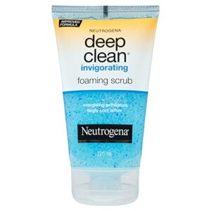 neutrogena deep clean invigorating foaming facial scrub with glycerin, cooling & exfoliating gel face wash to remove dirt, oil & makeup, 4.2 fl. oz