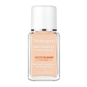 neutrogena skinclearing oil-free acne and blemish fighting liquid foundation with .5% salicylic acid acne medicine, shine controlling makeup for acne prone skin, 40 nude, 1 fl. oz