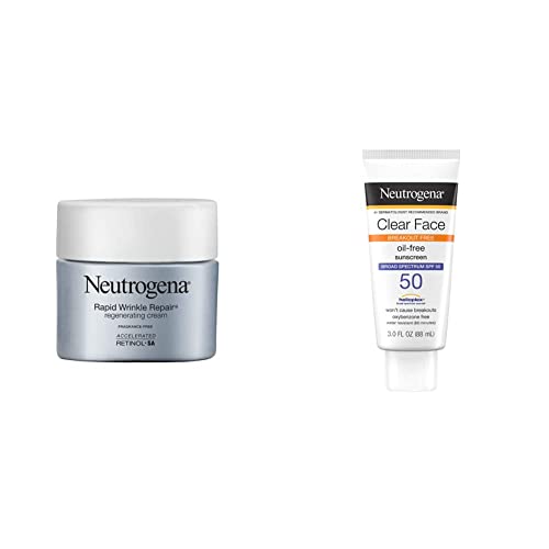 Neutrogena Rapid Wrinkle Repair Hyaluronic Acid Retinol Cream, Anti Wrinkle Cream Clear Face Liquid Lotion Sunscreen for Acne-Prone Skin