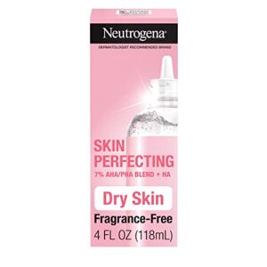 neutrogena skin perfecting daily liquid facial exfoliant with 7% aha/pha blend + ha to smooth, exfoliate & replenish dry skin, leave-on face exfoliator, oil- & fragrance-free, 4 fl. oz