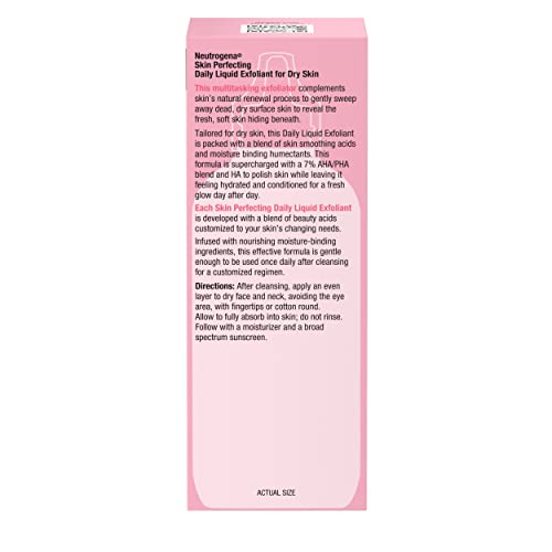 Neutrogena Skin Perfecting Daily Liquid Facial Exfoliant with 7% AHA/PHA Blend + HA to Smooth, Exfoliate & Replenish Dry Skin, Leave-On Face Exfoliator, Oil- & Fragrance-Free, 4 fl. oz