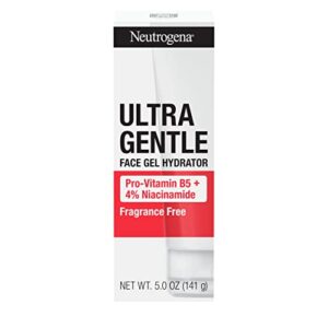 neutrogena ultra gentle face gel hydrator with pro-vitamin b5 & 4% niacinamide designed for acne-prone skin, lightweight gel cream targets uneven skin tone, fragrance-free, 5.0 oz