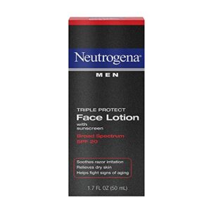 neutrogena triple protect men’s daily face lotion with broad spectrum spf 20 sunscreen, moisturizer to fight aging signs, soothe razor irritation & relieve dry skin, 1.7 fl. oz (pack of 3)