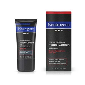 Neutrogena Triple Protect Men's Daily Face Lotion with Broad Spectrum SPF 20 Sunscreen, Moisturizer to Fight Aging Signs, Soothe Razor Irritation & Relieve Dry Skin, 1.7 fl. oz (Pack of 3)