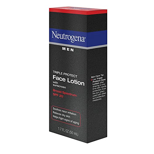 Neutrogena Triple Protect Men's Daily Face Lotion with Broad Spectrum SPF 20 Sunscreen, Moisturizer to Fight Aging Signs, Soothe Razor Irritation & Relieve Dry Skin, 1.7 fl. oz (Pack of 3)