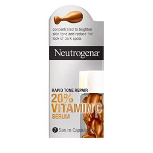 neutrogena rapid tone repair 20% vitamin c face serum capsules, daily facial serum with vitamin c to help brighten skin tone & reduce look of dark spots, 7 ct
