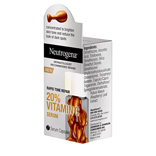 Neutrogena Rapid Tone Repair 20% Vitamin C Face Serum Capsules, Daily Facial Serum with Vitamin C to Help Brighten Skin Tone & Reduce Look of Dark Spots, 7 ct