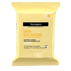 neutrogena skin balancing micellar cleansing cloths makeup remover nourishing wipes with 100% plant-based fibers, vitamin e & pro-vitamin b5, paraben-free, hypoallergenic, 25 count