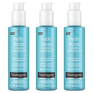 neutrogena hydro boost lightweight hydrating facial cleansing gel, gentle face wash & makeup remover with hyaluronic acid, hypoallergenic & non comedogenic, 6 oz, pack of 3