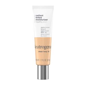 neutrogena healthy skin radiant tinted facial moisturizer with broad spectrum spf 30 sunscreen vitamins a, c, & e, lightweight, sheer, & oil-free coverage, sheer ivory 10, 1.1 fl. oz