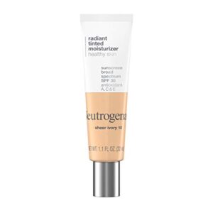 Neutrogena Healthy Skin Radiant Tinted Facial Moisturizer with Broad Spectrum SPF 30 Sunscreen Vitamins A, C, & E, Lightweight, Sheer, & Oil-Free Coverage, Sheer Ivory 10, 1.1 fl. oz