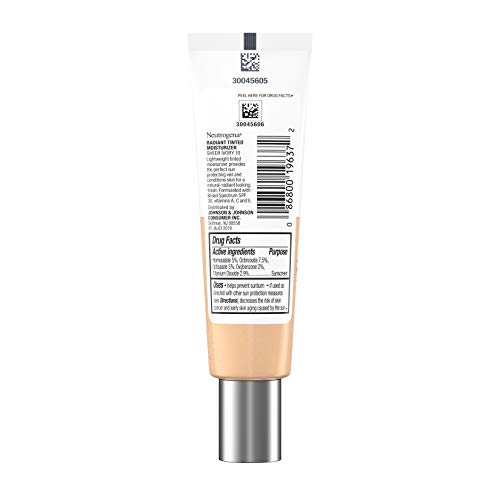 Neutrogena Healthy Skin Radiant Tinted Facial Moisturizer with Broad Spectrum SPF 30 Sunscreen Vitamins A, C, & E, Lightweight, Sheer, & Oil-Free Coverage, Sheer Ivory 10, 1.1 fl. oz