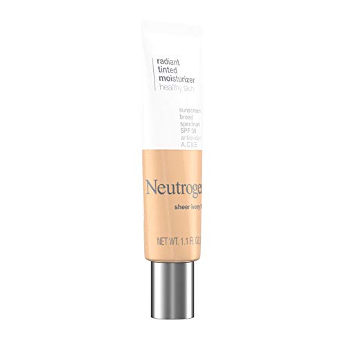 Neutrogena Healthy Skin Radiant Tinted Facial Moisturizer with Broad Spectrum SPF 30 Sunscreen Vitamins A, C, & E, Lightweight, Sheer, & Oil-Free Coverage, Sheer Ivory 10, 1.1 fl. oz